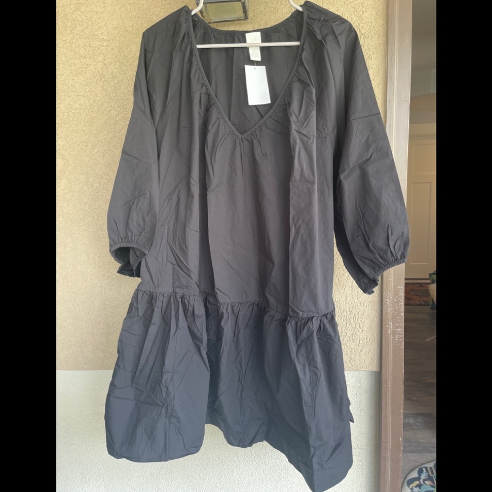 H&M Skater Tiered Cotton Black Short Dress Size XL Relaxed Fit
